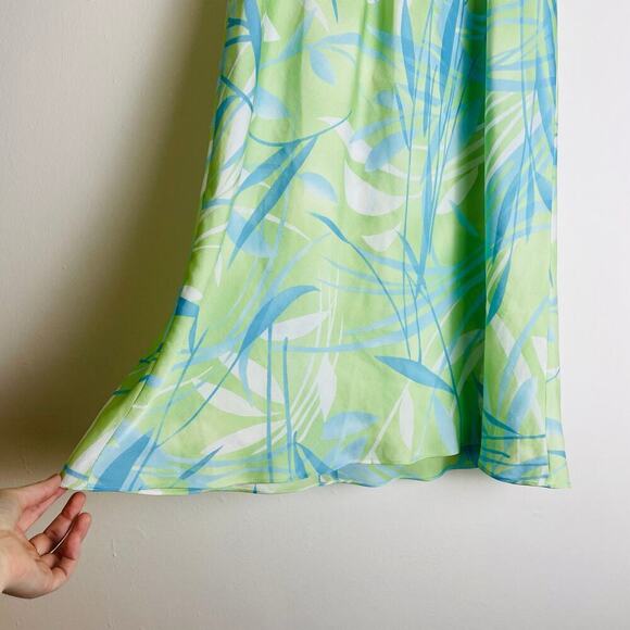 Oscar de la Renta Babydoll Dress Short Blue Green Leaf Print Flowy Beach size M - Picture 5 of 6